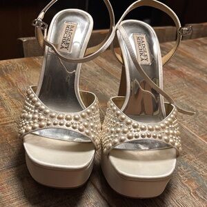 Badgley Mischka Pearl Embellished Platform Heels